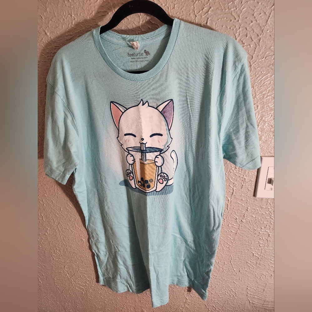 Teeturtle Light Blue Cat Boba Tee